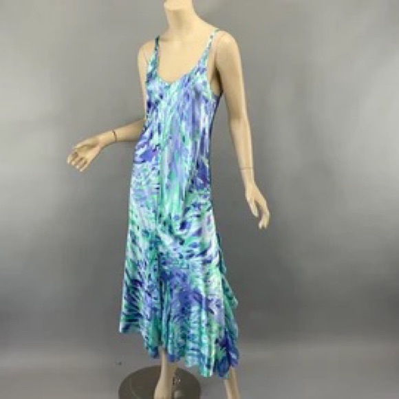 Vintage Slip Nightgown Y2K Watercolor Chiffon Ruffle Carrie Bradshaw mermaid - Picture 1 of 4